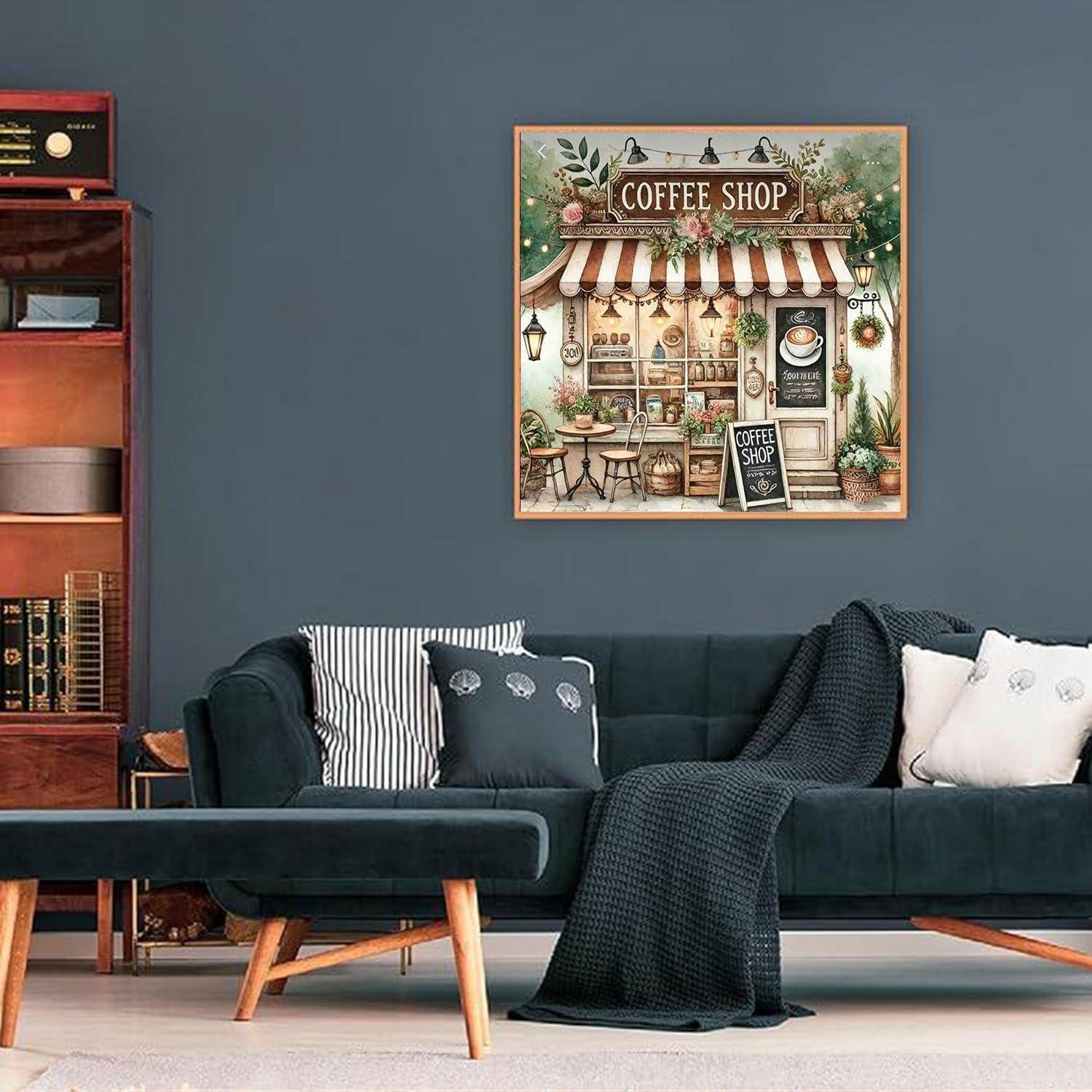 Diamond Art Kits for Adults,Coffee Shop Diamond Painting,13.8 x 13.8 Inch | 5D Diamond Art Paintings for Adults, DIY Full Round Gem Art Paint by Diamond, Home Wall Decor