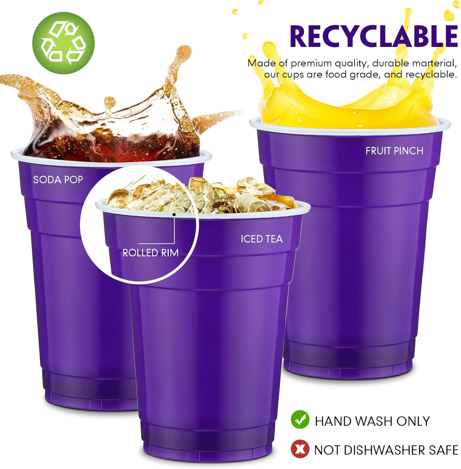 Bokon 200 Pack Purple Plastic Cups 16 oz Disposable Party Drinking Cups for Birthday Wedding Christmas Party Picnics Camping Beverage