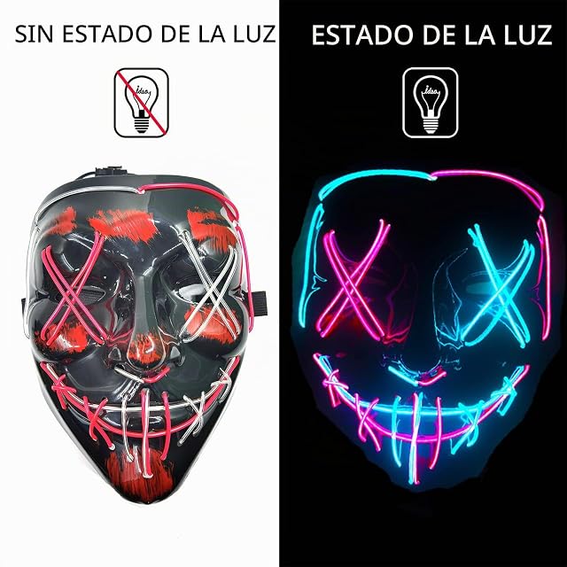 Foto 2 de 6 de Funjoyz Máscara Halloween, LED Purga Mascaras con 3 modos de Iluminación, LED Carnival, Caretas de Halloween