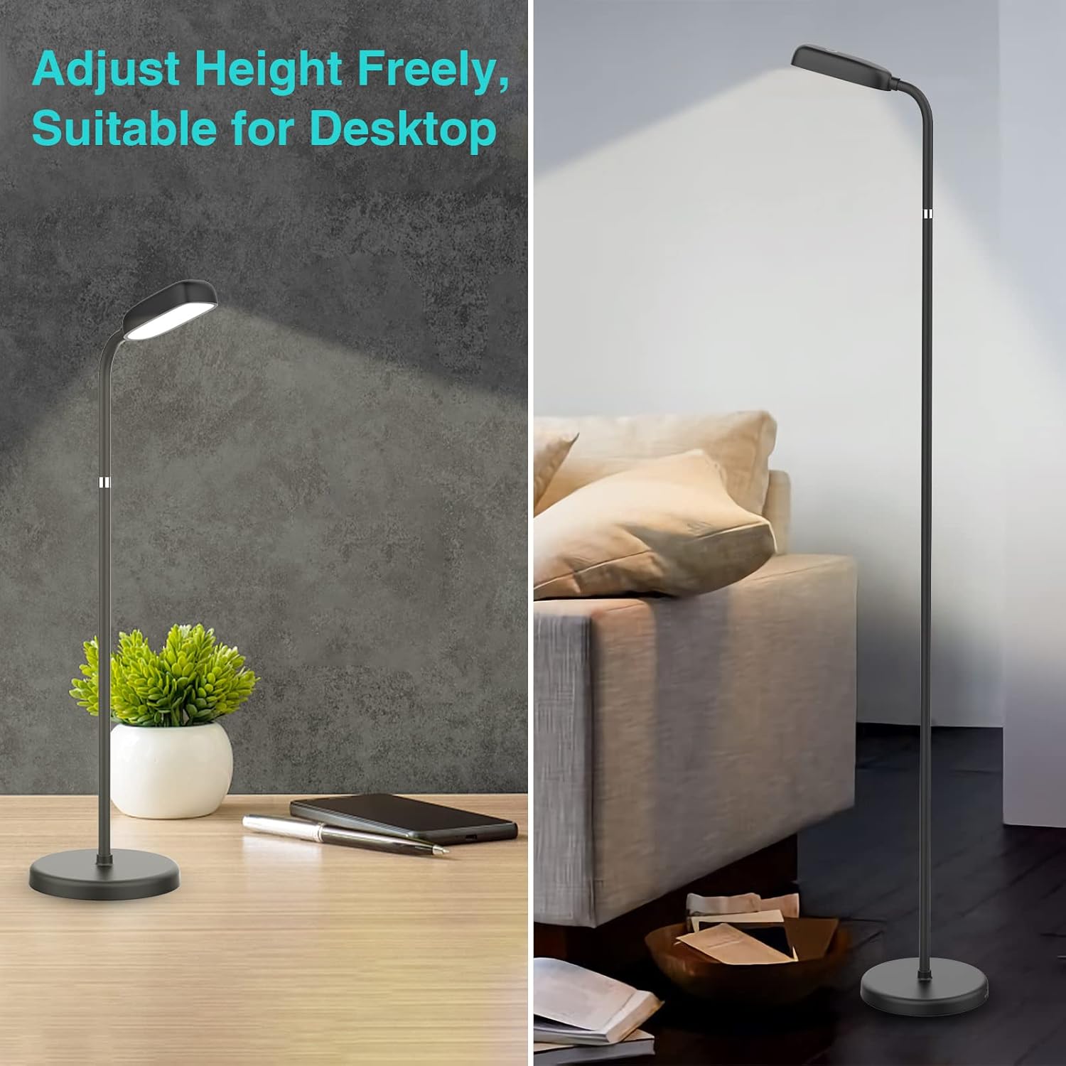 Cordless Floor Lamp, Rechargeable Battery Portable Floor Lamp for Living Room, Battery Operated Lamp, Touch Control for Reading Camping, 3 Color Temperatures Emergency Lighting(Black)