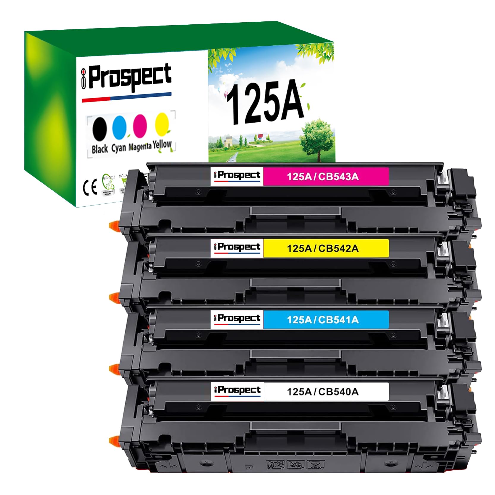 iPROSPECT125A Toner Cartridge Compatible for HP CB540A CB541A CB542A CB543A Toner Replacement for Color CP1215 CP1515 CP1518ni MFP CM1312nfi CM1312 Printer, C/M/Y/K, 4 Pack