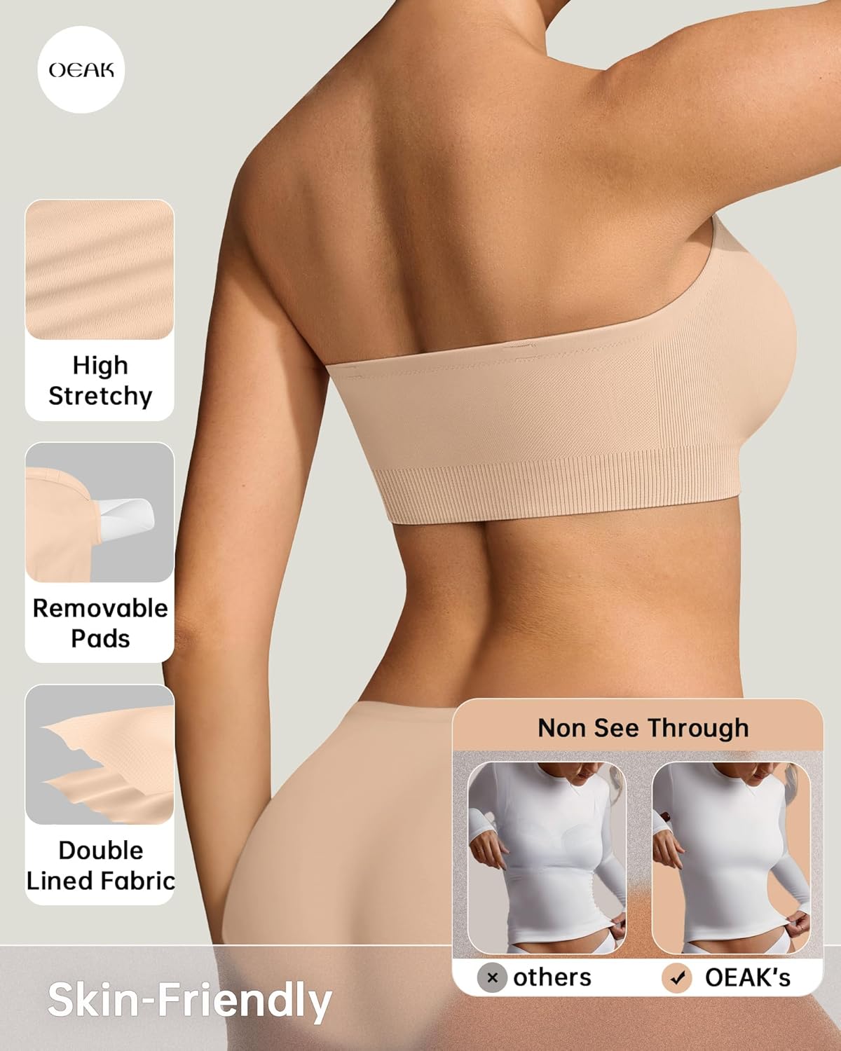 OEAK Strapless Bras for Women Wireless Bandeau Bra Non Slip Push Up Tube Top Seamless Bras Comfortable Padded Bralette - Image 3