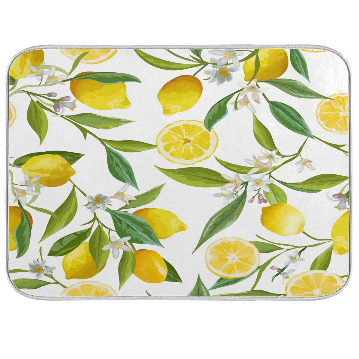 Lemon Flowers Dish Drying Mat for Kitchen Absorbent Microfiber
