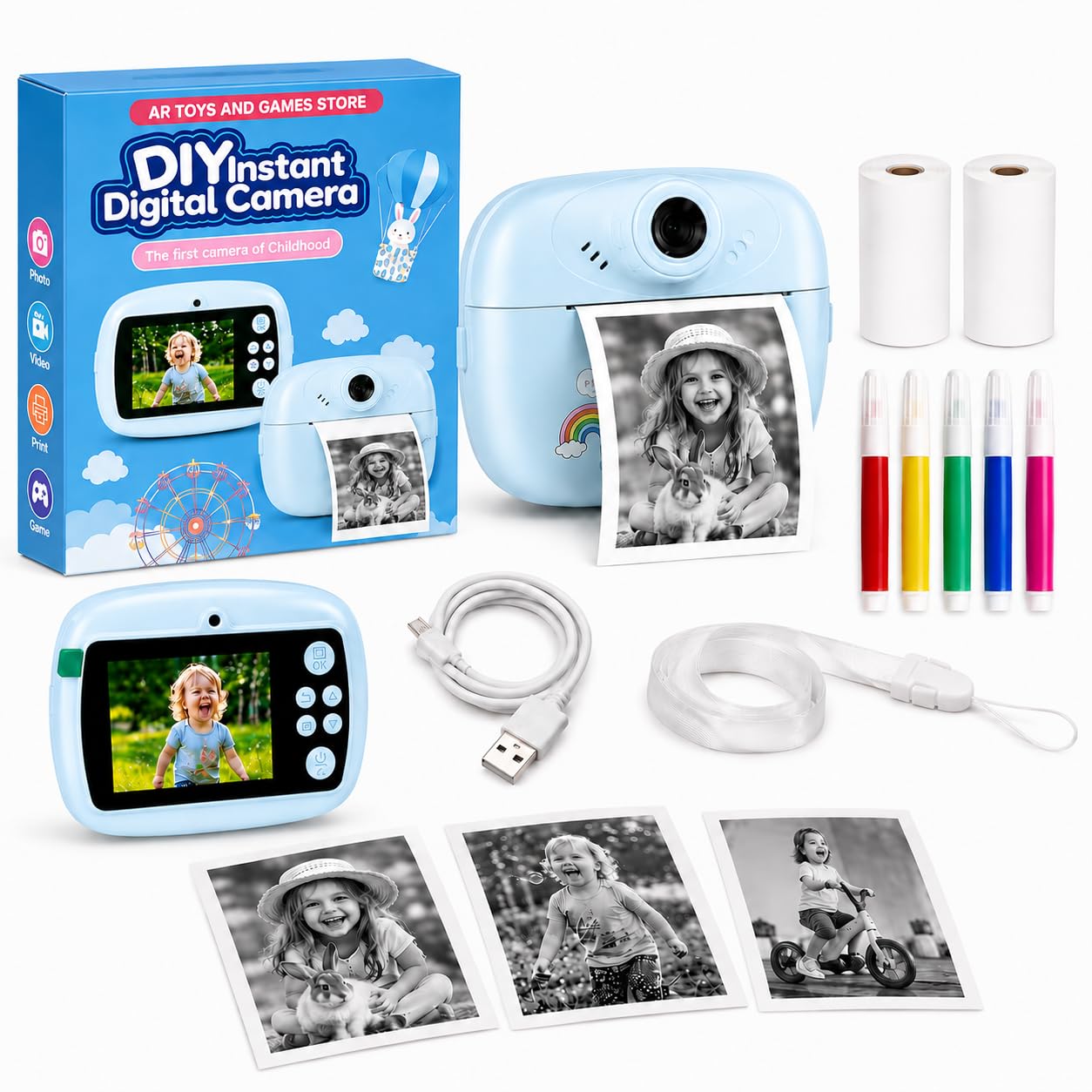 Instant Print Camera for Kids | Inkless Thermal Digital Camera with HD Video, Selfie, Music, Games, SD Card Support with 2 Rolls | Gift for Boys & Girls (Multicolor)-image-30