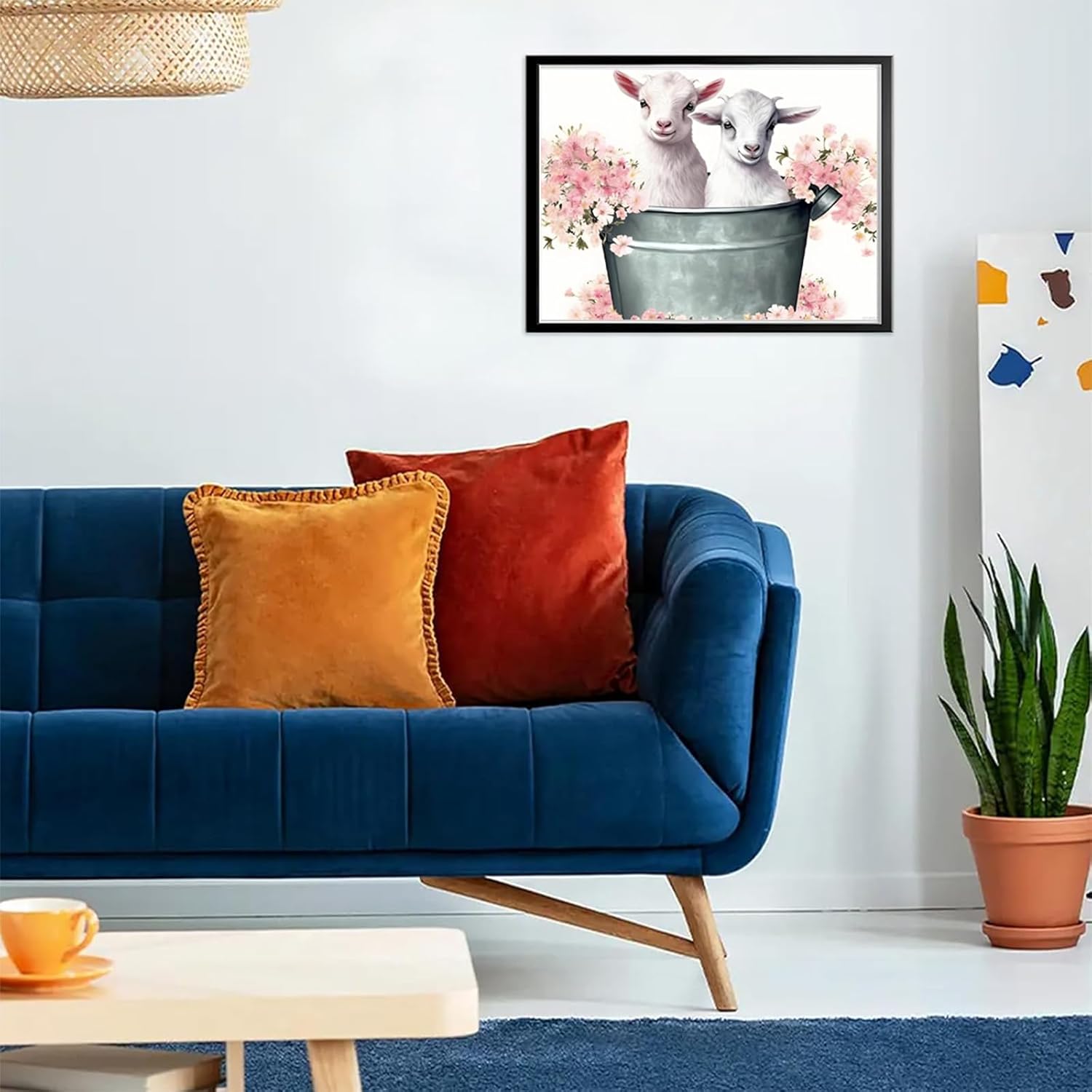 EATUKYIC Lamb Diamond Gem Craft Painting Kits Cute Goats in an Old Fashioned Bucket Diamond Art Kits for Adults Animal DIY Full Round Drill Painting for Room Decor Wall Decor 12x16 inch