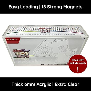 Deluxe Acrylic Case Compatible with Pokemon 151 Mew UPC | NOT Compatible with Zard OR Celebrations UPC | Sliding Secure Mag Lock Top | Thick 6mm Protection