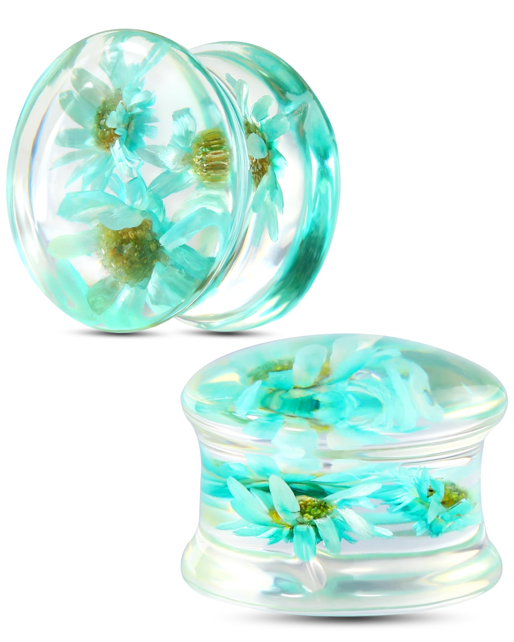 Jewseen 2Pcs Floral Double Flared Ear Gauges Plugs 2g-1’’ Ear Tunnels Stretchers Ear Plugs Piercing Jewelry for Women