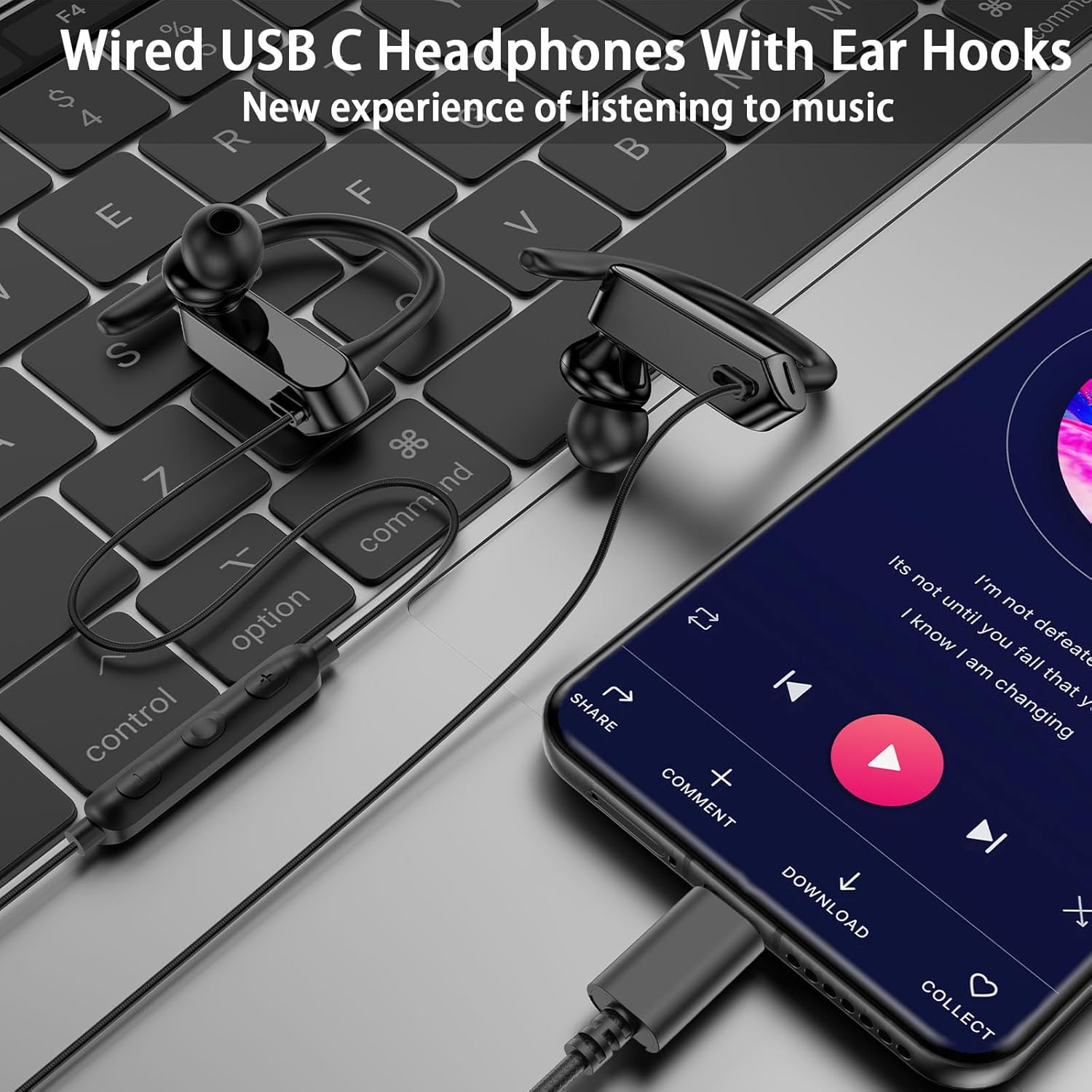 USB C Earbuds Wired Over Ear Headphones for iPhone 17 16 Pro Max/Samsung S26 S25 S24 Ultra A17 A16,Type C Sport Headphones Wired Earphone with Ear Hooks&Loop Microphone for iPad 11 Air/Galaxy Z Fold 7 - Image 4