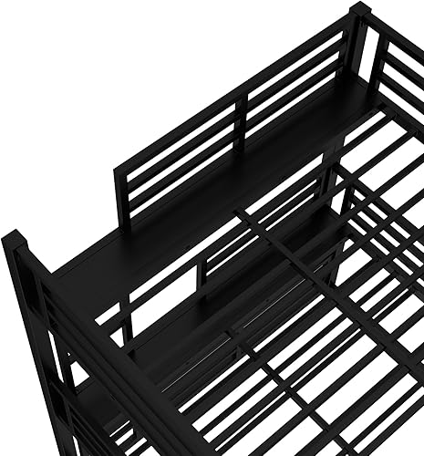 Miniatura 274 de Litera en forma de L individual sobre cama matrimonial adjunta, litera triple de metal con escritorio y tobogán integrados, marco de literas de