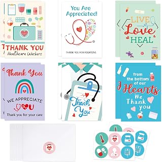 WorldBazaar 36 PCS Nurses Week Cards Bulk Thank You Cards for Nurses Doctors with Envelopes and Stickers Medical Healthcare Workers Nurse Appreciation Week Gift Notes