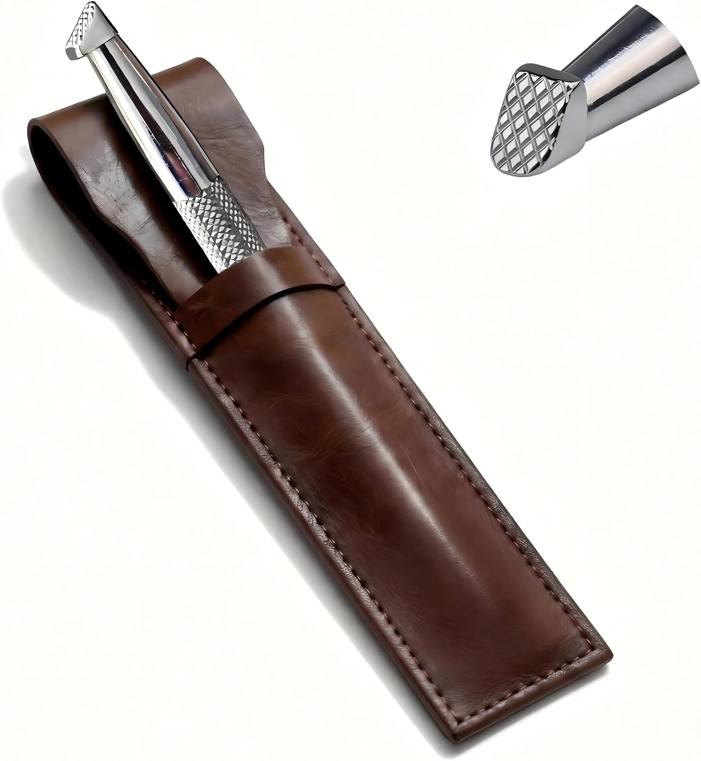 Professional Leather Beveling Tools & Stamping Stamps Set, Alloy Steel Precision Leather Craft Carving Kit with Protective Pouch (1PC Grid Texture)