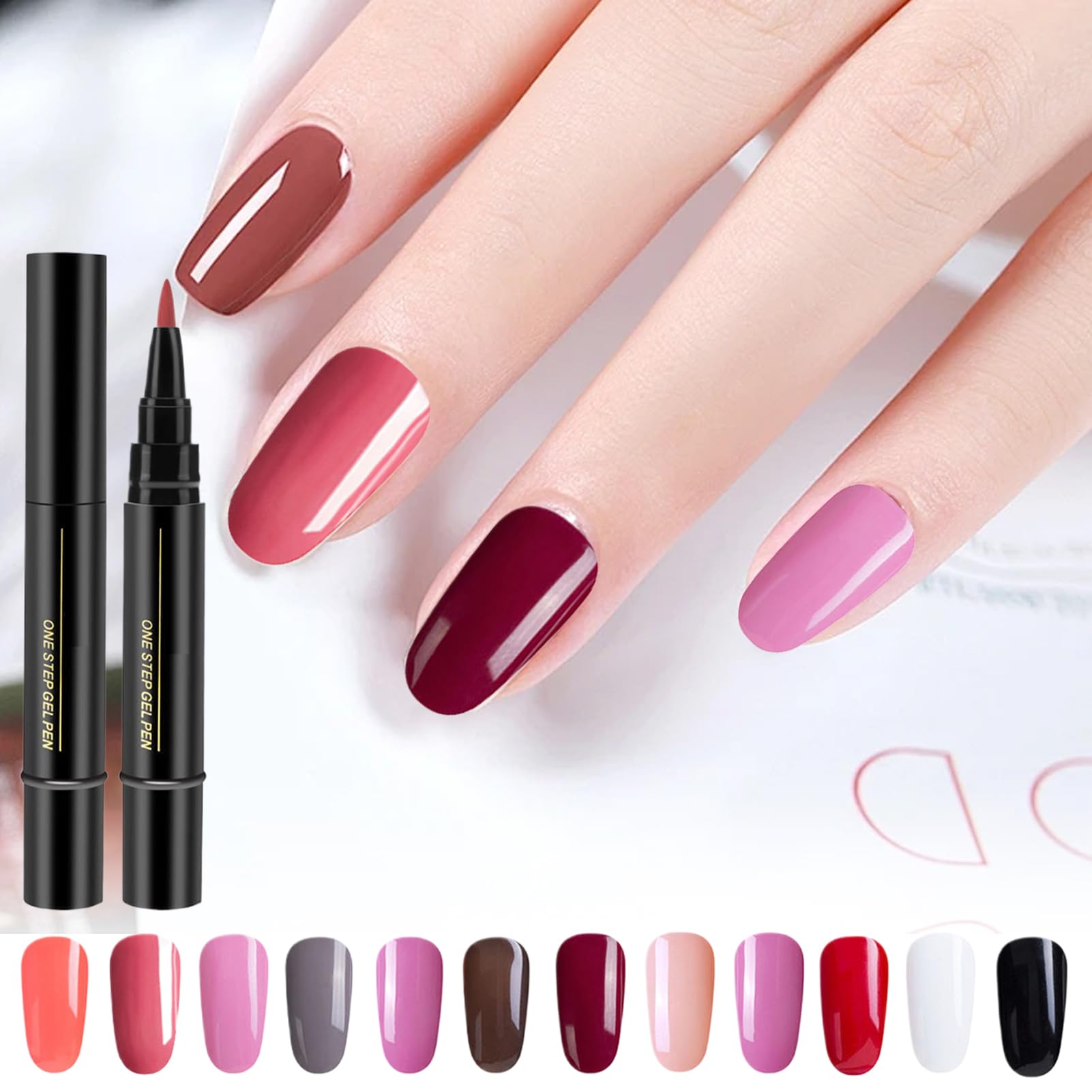 11 Pièces Stylo Vernis À Ongles, Stylo Gel Avec Pinceau Pour Ongles, Accessoires Crayon Venis À Ongle, Séchage Rapide Sans Lampe UV, Pour Femmes Et Filles