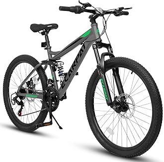 Ecarpat Mountain Bike 24 26 27.5 Inch, Dual Full Suspension Mens Womens Bike, 21 Speeds Dual Disc Brake Carbon Steel Bike, Boys Mens Mountain Bike for School Work Summer Camping, Birthday Gift Choice