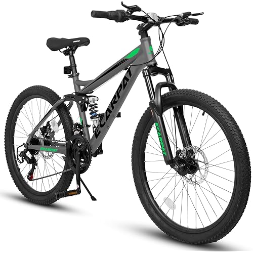 Mountain Bike 24 26 27.5 Inch, Dual Full Suspension Mens Womens Bike, 21 Speeds Dual Disc Brake Carbon Steel Bike, Boys Mens Mountain Bike for School Work Summer Camping, Birthday Gift Choice