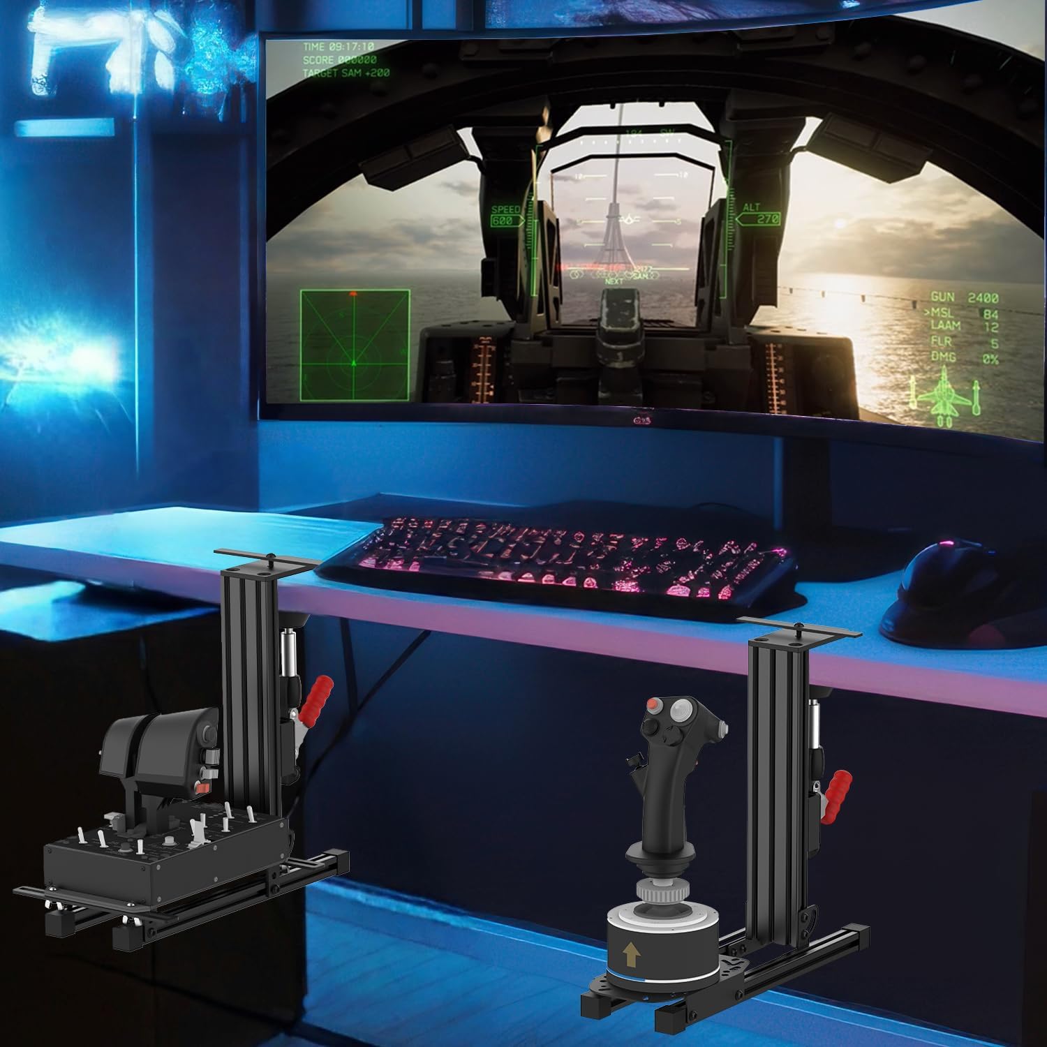 Universal Hotas Desk Mount for Thrustmaster Warthog 10C&Throttle/Winwing Orion 1&2/T.16000M FCS/TCA Officer Pack Airbus/VKB Gunfighter MK.lll/Logitech X52/X52 Pro/X55/X56 (two pack)