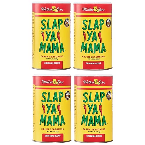 Slap Ya Mama Original Blend - Condimento cajún – lata de 8 onzas, paquete de 4, totalmente natural, sin MSG, kosher, auténtico sabor de Luisiana