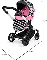 Vista 8 de Bayer: Cochecito Xeo, Corazones Negro y Rosa - Bolso a juego, asa ajustable, para muñecas de hasta 20 pulgadas, a partir de 3 años Muñecas de bebé