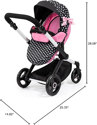Miniatura 8 de Bayer: Cochecito Xeo, Corazones Negro y Rosa - Bolso a juego, asa ajustable, para muñecas de hasta 20 pulgadas, a partir de 3 años | Muñecas de bebé