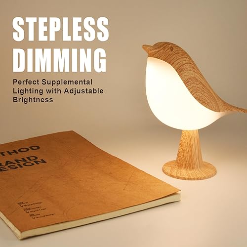 Miniatura 5 de Juego de 2 bonitas lámparas de pájaro, pequeñas lámparas de noche con 3 temperaturas de color y brillo ajustable, lámpara inalámbrica recargable