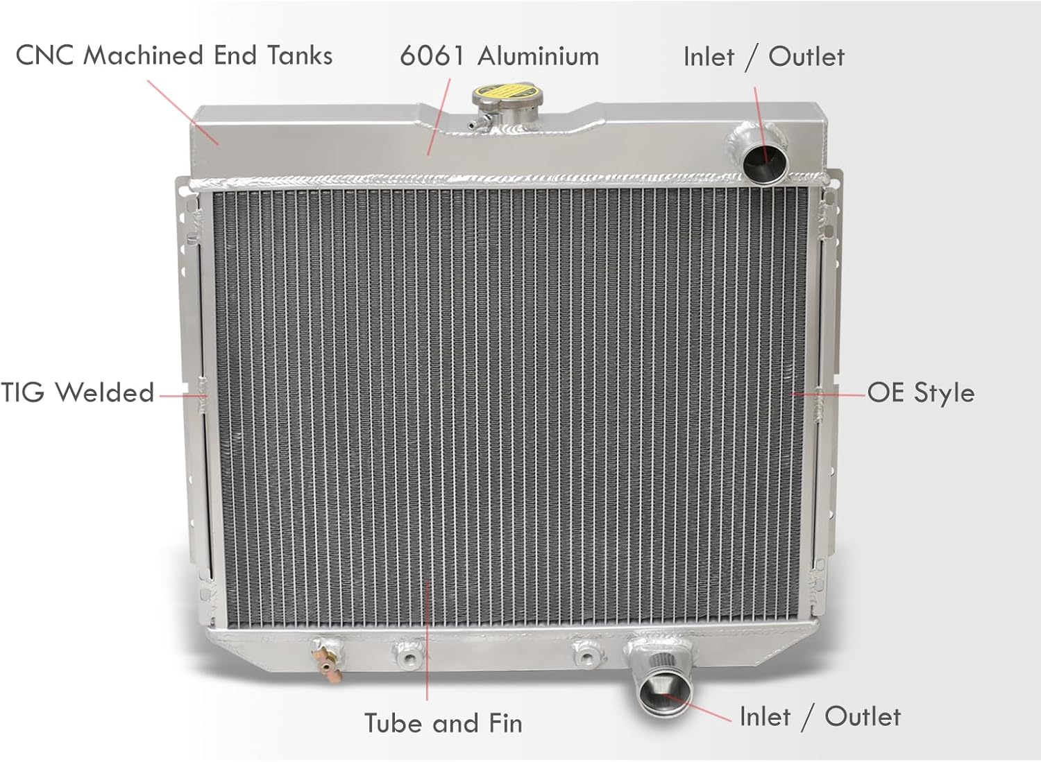 AJP Distributors Tri Core 3-Row Full Aluminum Radiator Engine Motor Cooling Upgrade Compatible/Replacement For Mustang Torino LTD Falcon Big Block l6 V8 M/T A/T 1967 1968 1969 1970 67 68 69 70