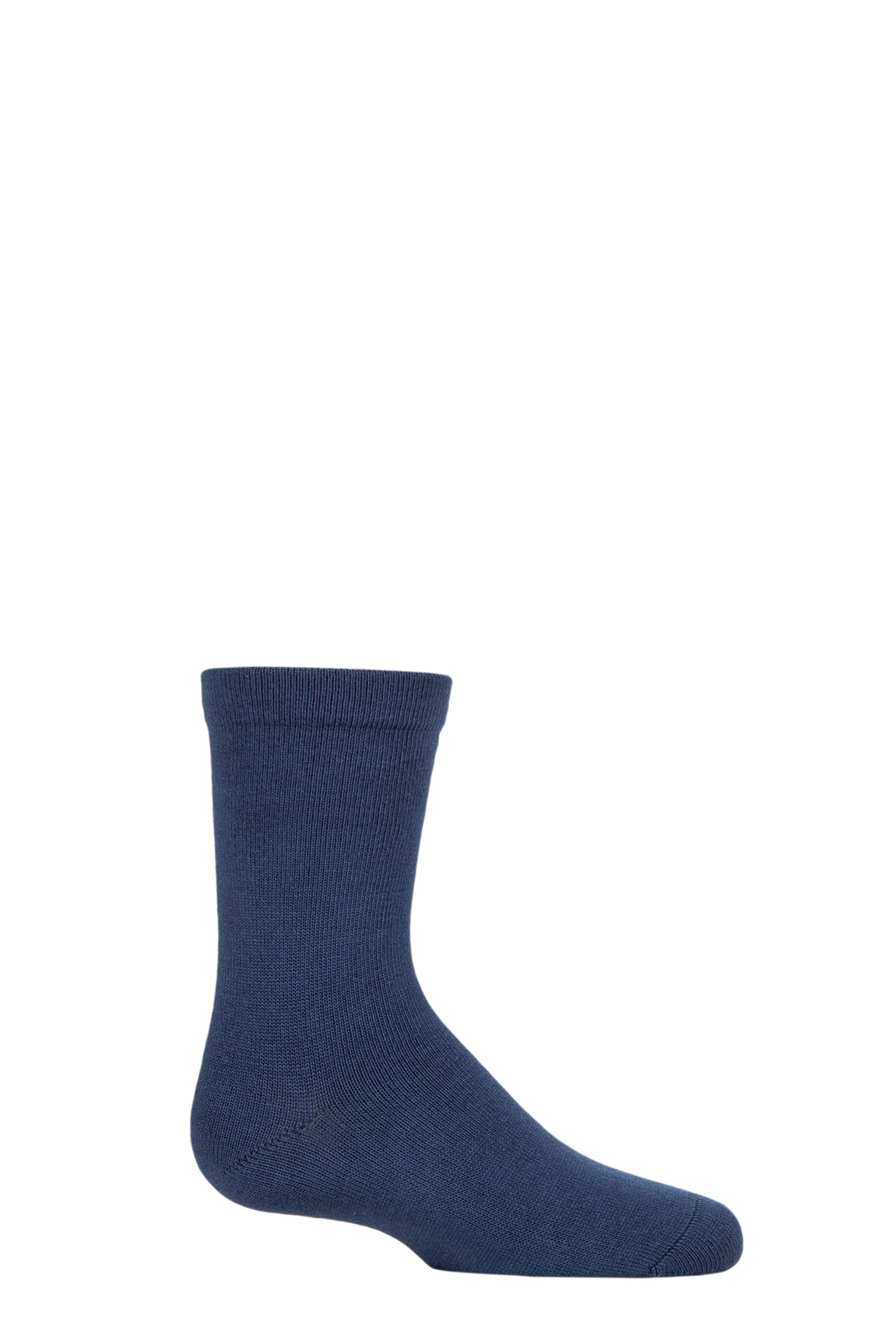 Sockshop Denim Blue Kids Plain Mid-Weight Bamboo Socks With Comfort Cuff And Smooth Toe Seams Pack Of 1 12.5-3.5