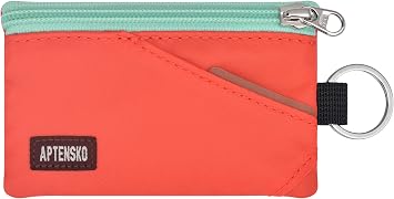 RFID Blocking Travel Wallet with Adjustable Lanyard, Small Nylon Zipper Pouch and Badge Holder for ID, Credit Cards, Cash, Keys, Commuters Blazing Orange