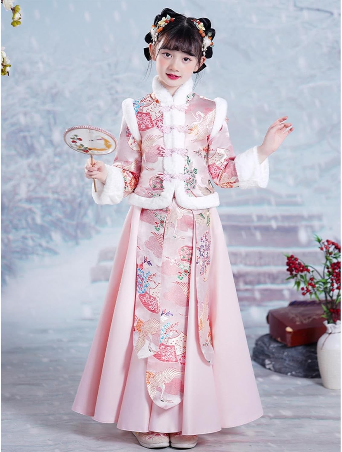 KAGAYD Kids Girls New Year Dress Jacket Toddler Children Chinese Embroidered Fairy Dresses Winter Warm Outfits