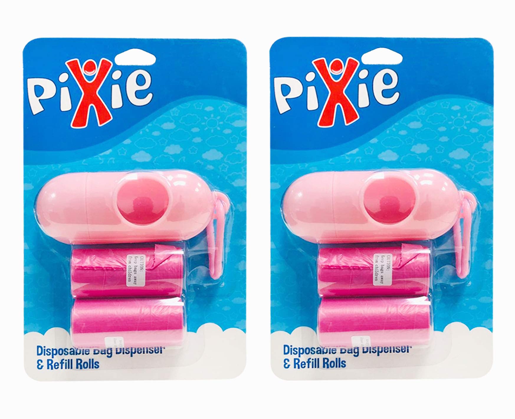 Pixie Disposable Dispenser Bag & Refill Pink (Pack of 2) (4 Rolls 80 bags)
