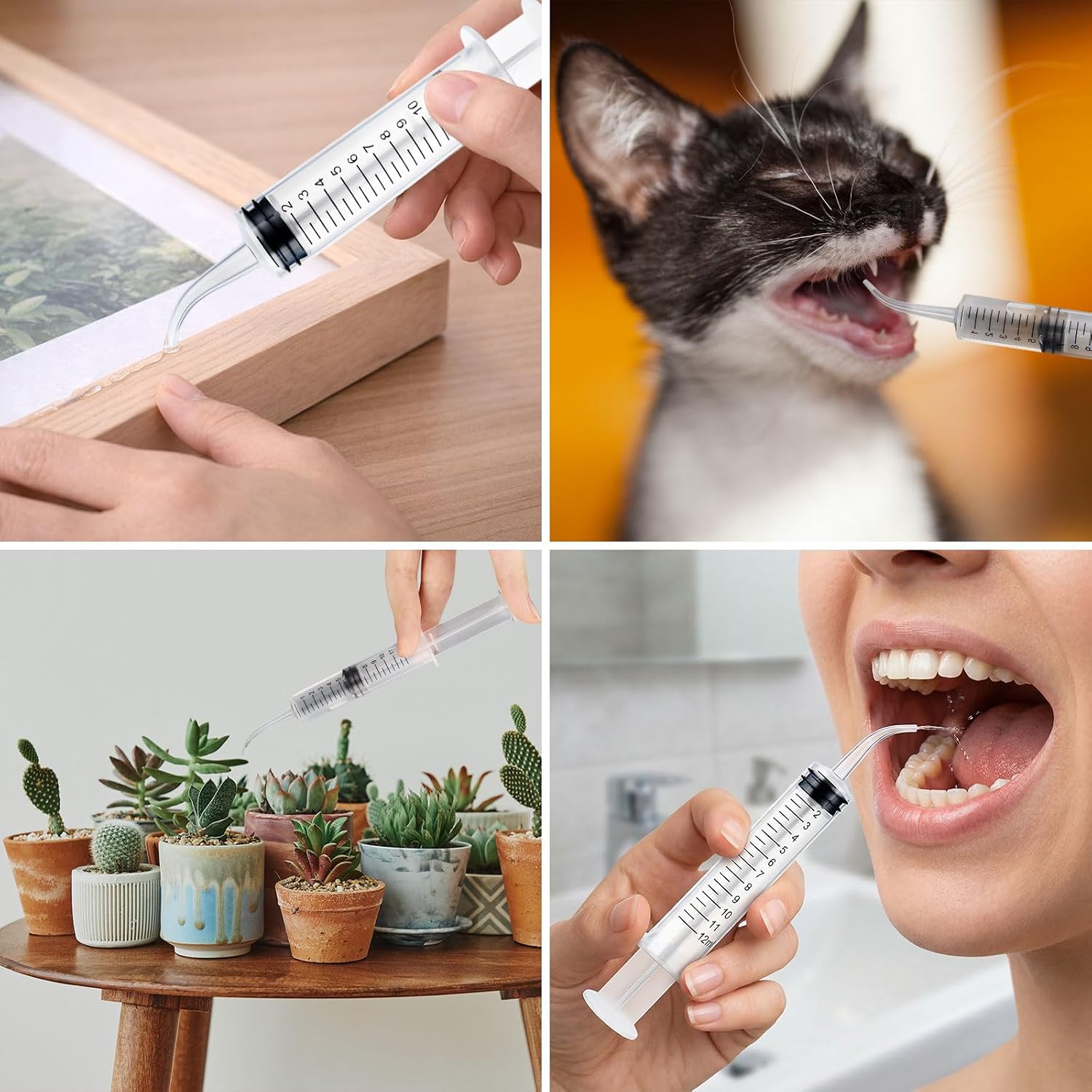 20 Pcs Plastic Syringes with Curved Tip, 12cc Disposable Dental Irrigation Syringe, 12ml Mouthwash Cleaner Syringes for Oral Care Pet Feeding Liquid Measurement
