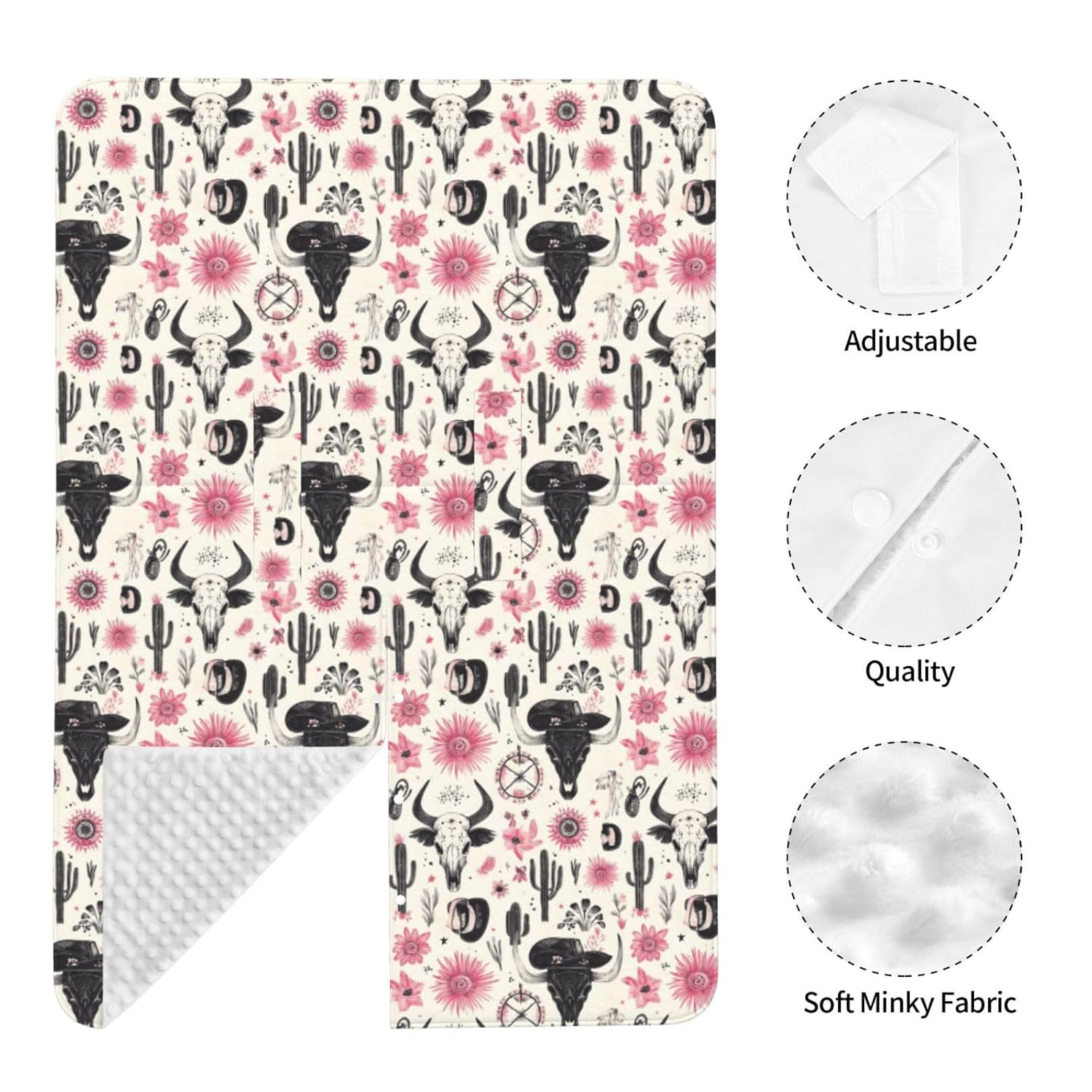 Western Pink Flower Goat Skull Print Baby Car Seat Covers, Breathable Nursing Cover Breastfeeding Cover, Stroller Covers, Baby Boys Girls Newborn Essentials, Multi-use Infant Carseat Canopy