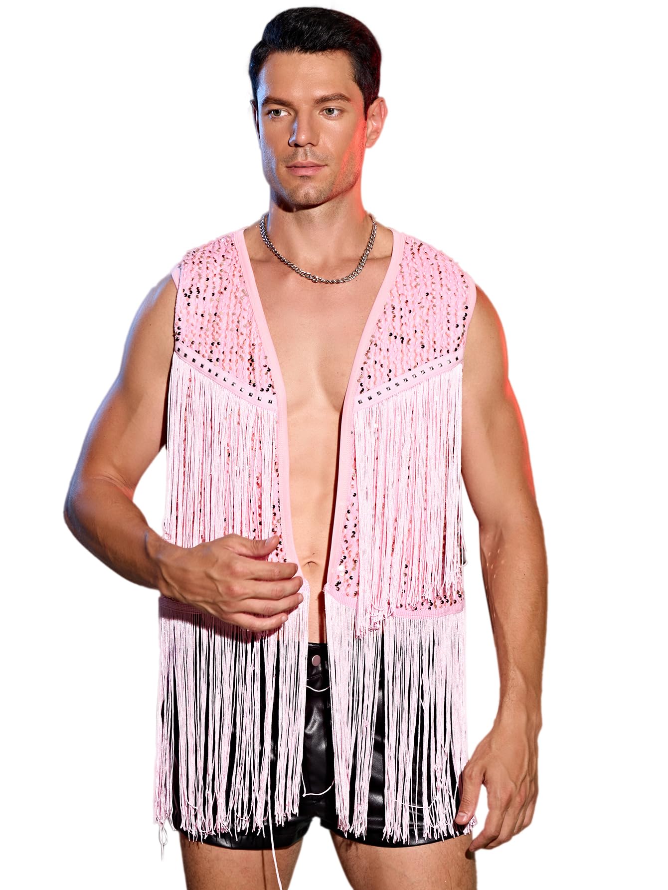 Men's Fringe V-Neck Half Sleeve Cover Up