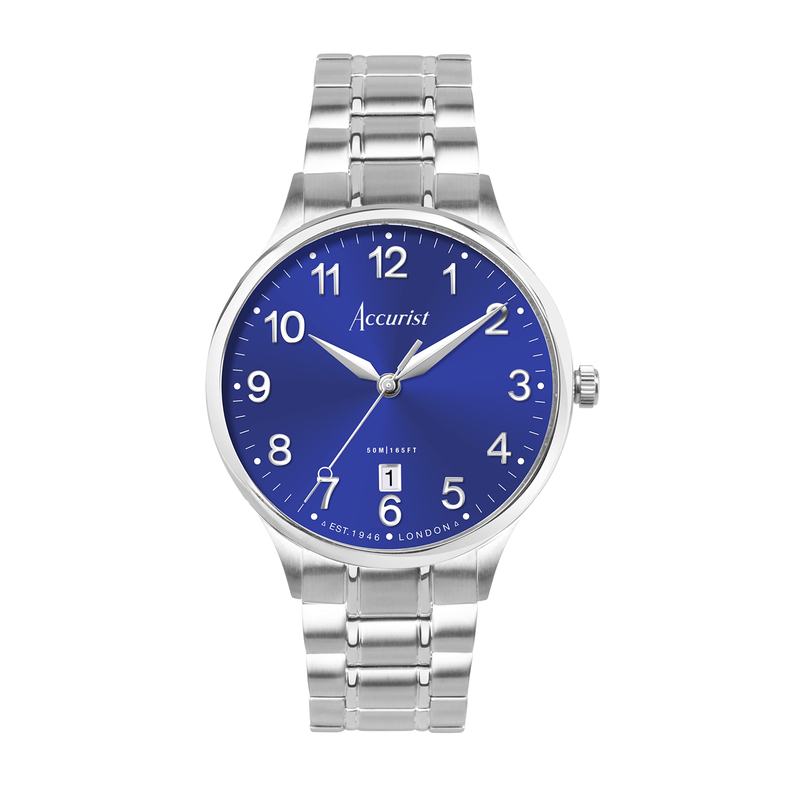 Mens Classic 37mm Quartz Watch in Blue with Analogue Display, and Stainless Steel Bracelet 73003