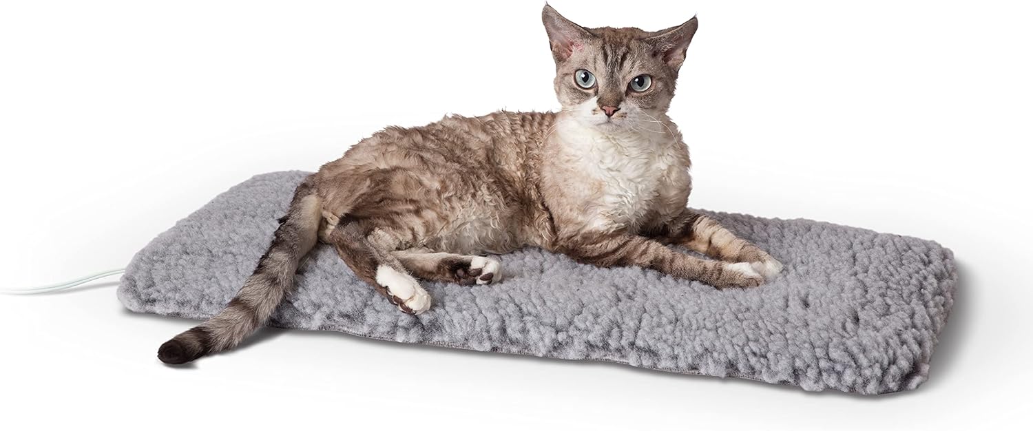 K&H PET PRODUCTS Thermo Plush Pad Indoor Heated Pet Bed Gray Small 12.5 X 25 Inches