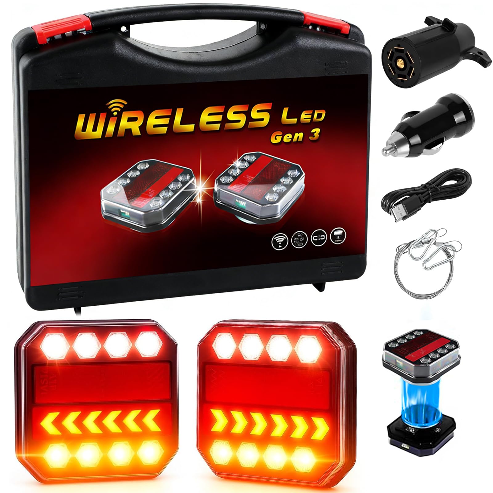 Photo 1 of Kyntria Upgraded Wireless Trailer Lights, Rechargeable LED Trailer Light for Towing Truck, Waterproof Tail Tow Lights Kit for RV Camper Boat Caravan, Portable Turn Signal Brake Running Stop (1)