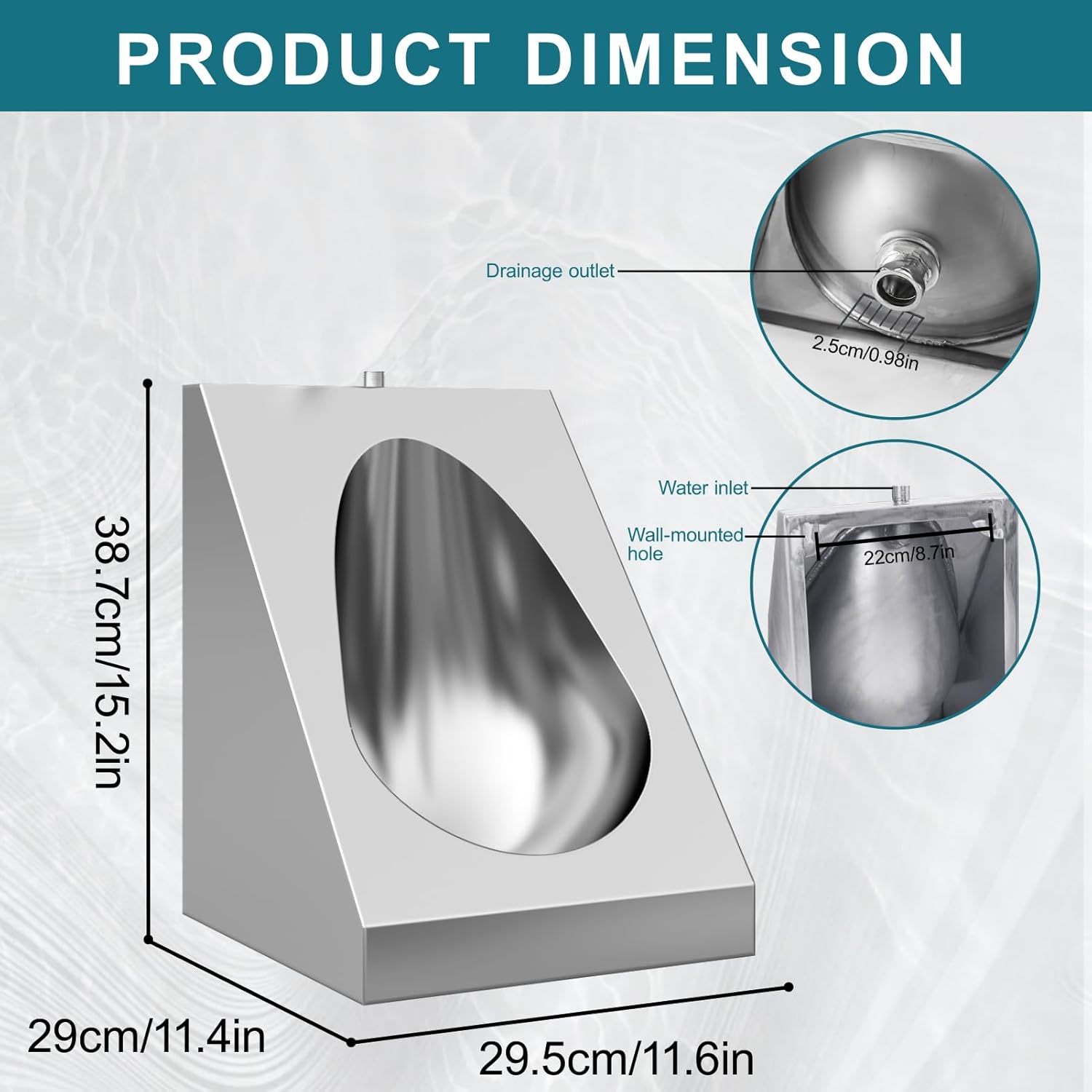 Stainless Steel Urinal for Men, Bathroom Urinals Wall-Mounted Commercial Urine Diverter for Home, Garage, RV