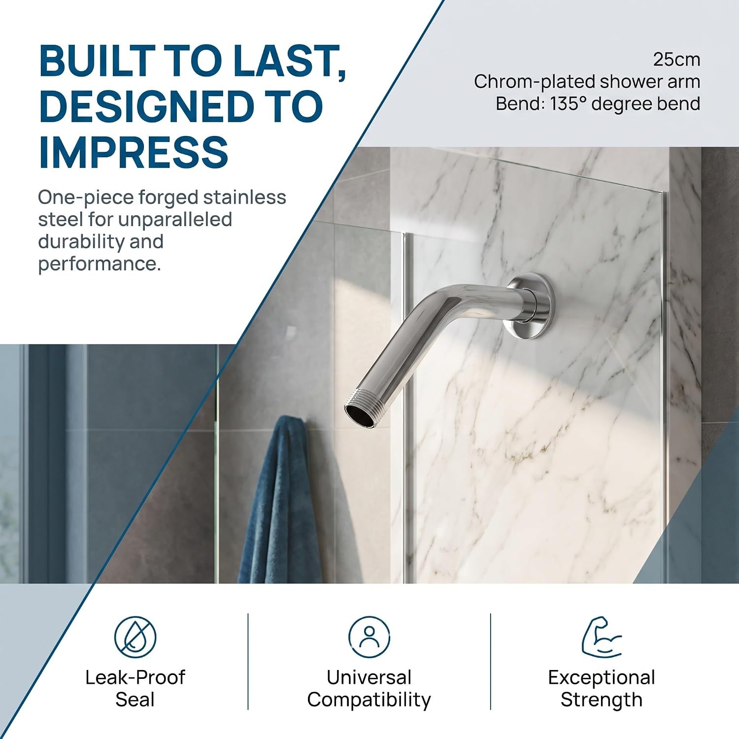 UKCOCO 2pcs Shower Arm Extension for Bathroom - 135° Curved Shower Arm Extender Pipe Connector - 10 inch Stainless Steel Bathroom Fixture Hardware