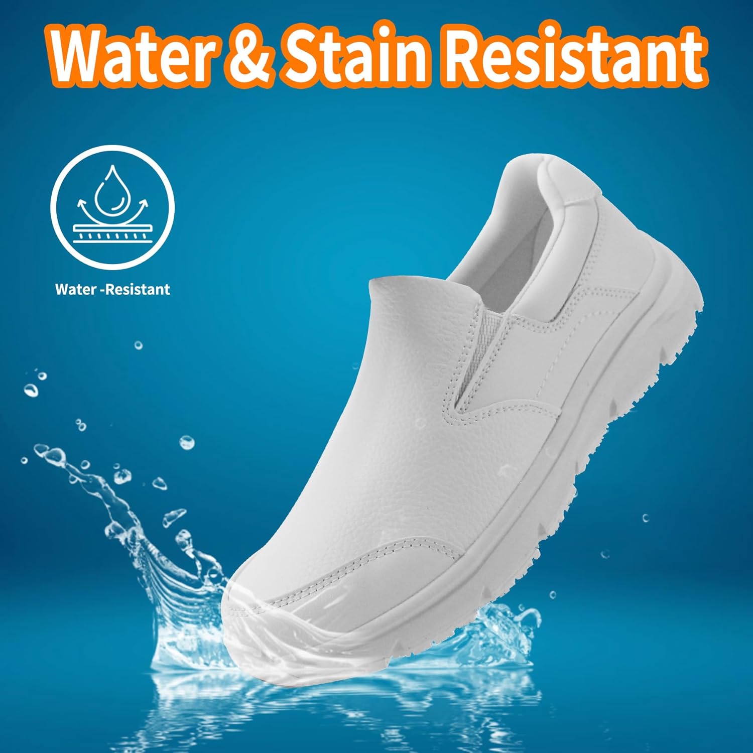 Jacata Non Slip Black Work Shoes for Women Food Service Womens Water Slip Resistant Leather Slip on Chef Walking Shoes for Restaurant Kitchen Sneakers - Image 4