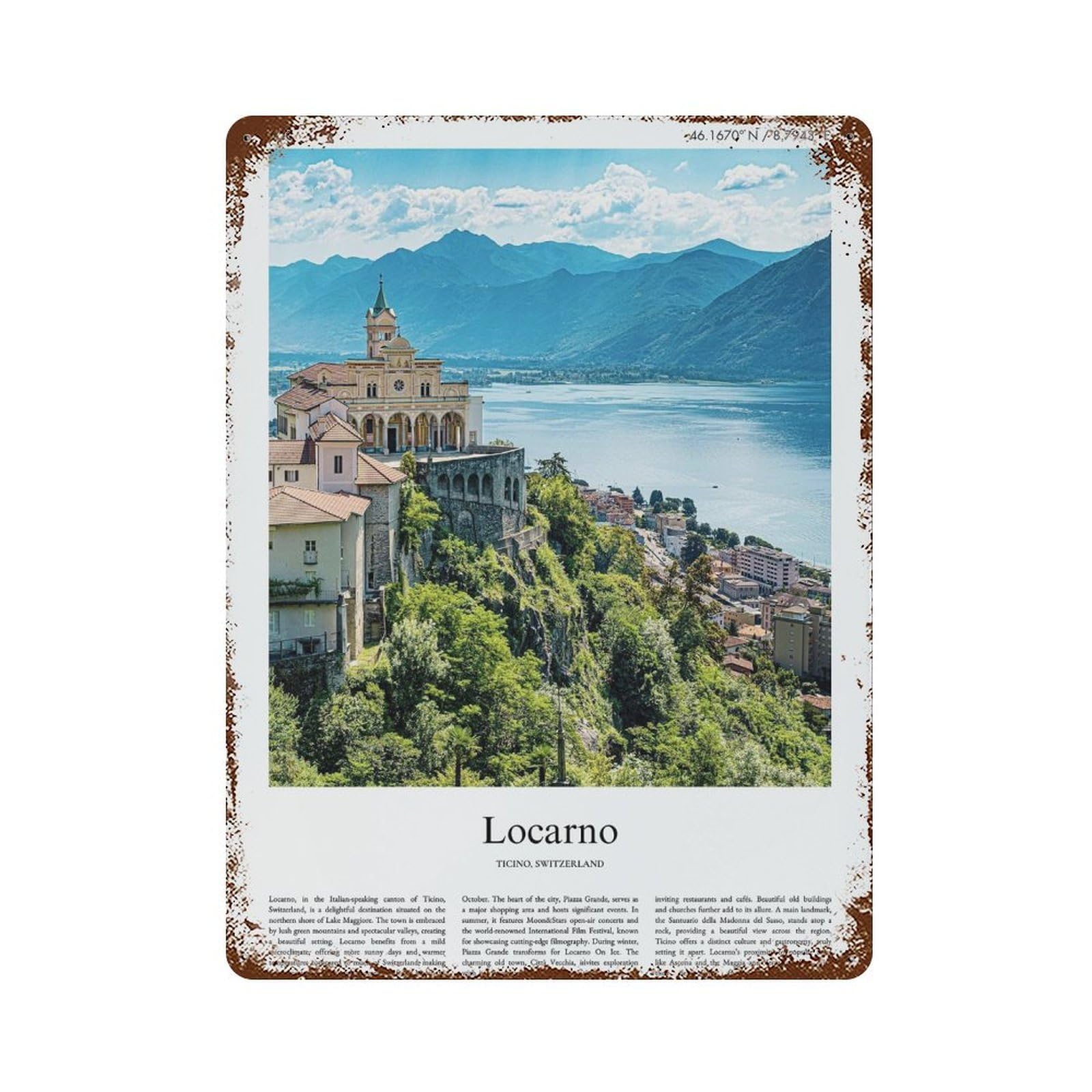 xiaoxiaoshen Locarno Ticino, Switzerland City Scenery Wall Decor Art Metal Tin Poster Modern Home Decor Art Home Bar Shop Decorations Vintage Sign 40x30cm