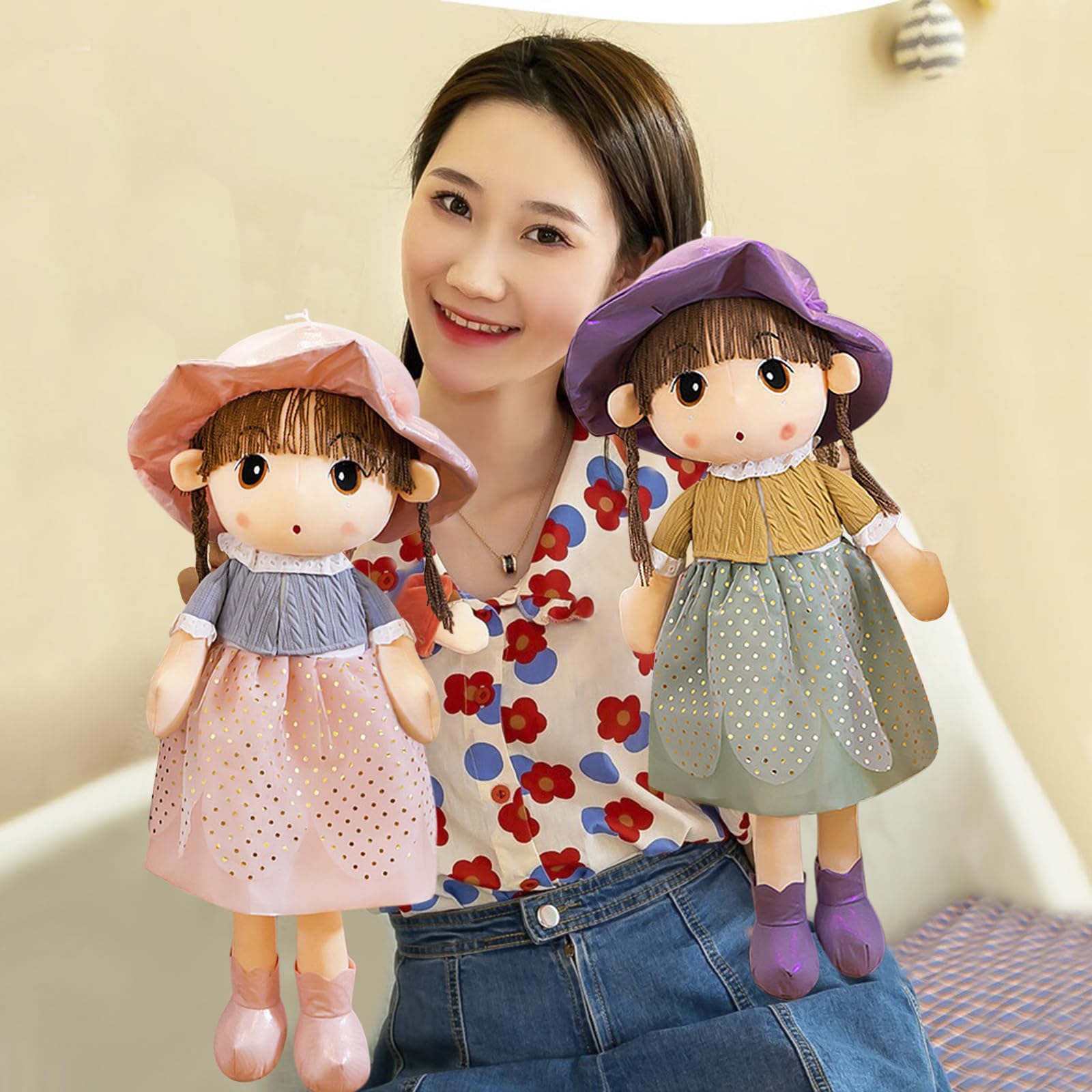 Moonlove Baby Girls Cuddly Soft Doll Toy Princess Fluffy Lovely Rag Doll with Dress Hat Height 45cm Cute Soft Toys for Kids Companion Toy Decoration Collection for Toddler Girls - Image 3