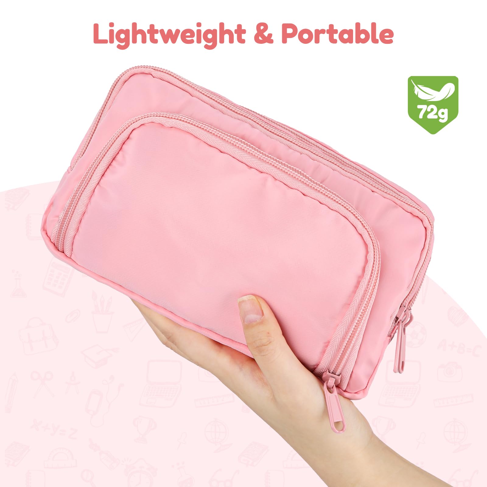 Piórnik Euqvunn, piórnik o dużej pojemności z 3 przegrodami, etui na przybory szkolne i biurowe, Różowy