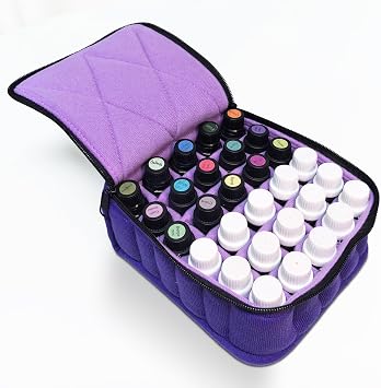 Essential Oil Storage Case, 30 Slot 3inch High Purple Organizer with Adjustable Dividers, 8mm Shockproof Foam Travel Carrying Case for doTERRA Young Living Bottles, Fits 5ml 10ml 15ml Sizes Purple