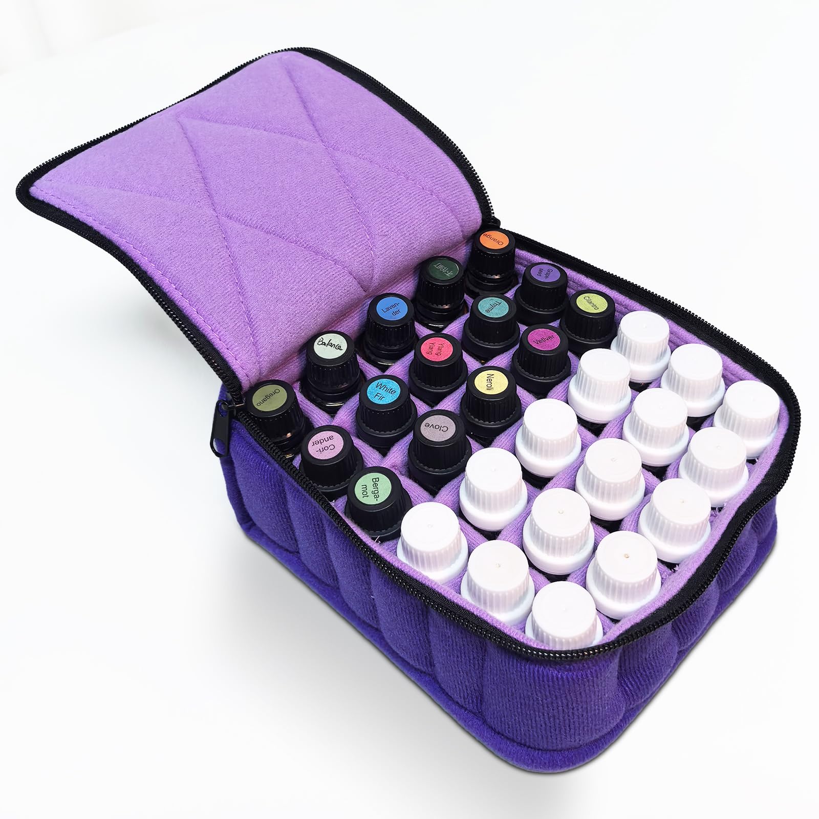 Essential Oil Storage Case, 30 Slot 3inch High Purple Organizer with Adjustable Dividers, 8mm Shockproof Foam Travel Carrying Case for doTERRA Young Living Bottles, Fits 5ml 10ml 15ml Sizes (Purple)