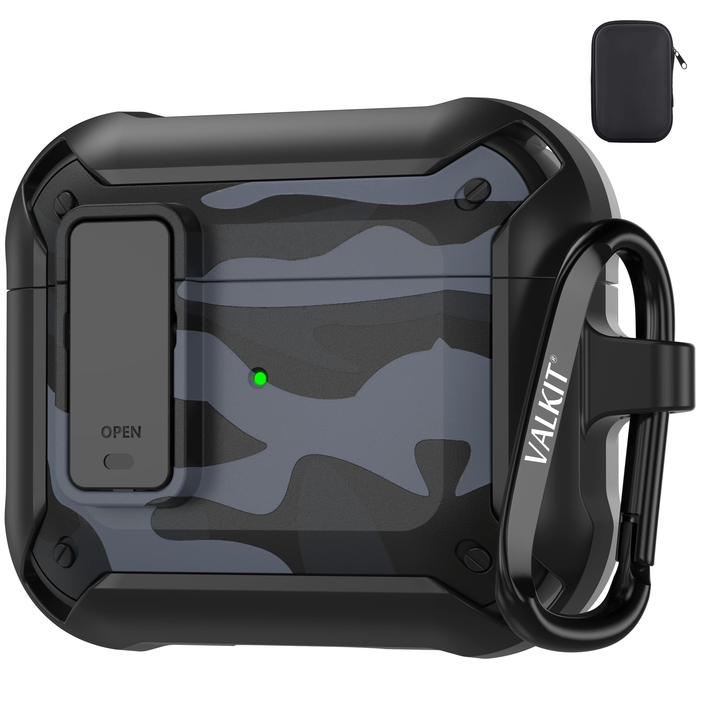 Valkit for Airpods 3rd Generation Case Cover with Lock, Military Armor Cool AirPods 3 Case with Keychain for Men Women Hard Shell Shockproof Air Pod 3 Case for AirPod 3rd Gen Case 2021, Camo Black
