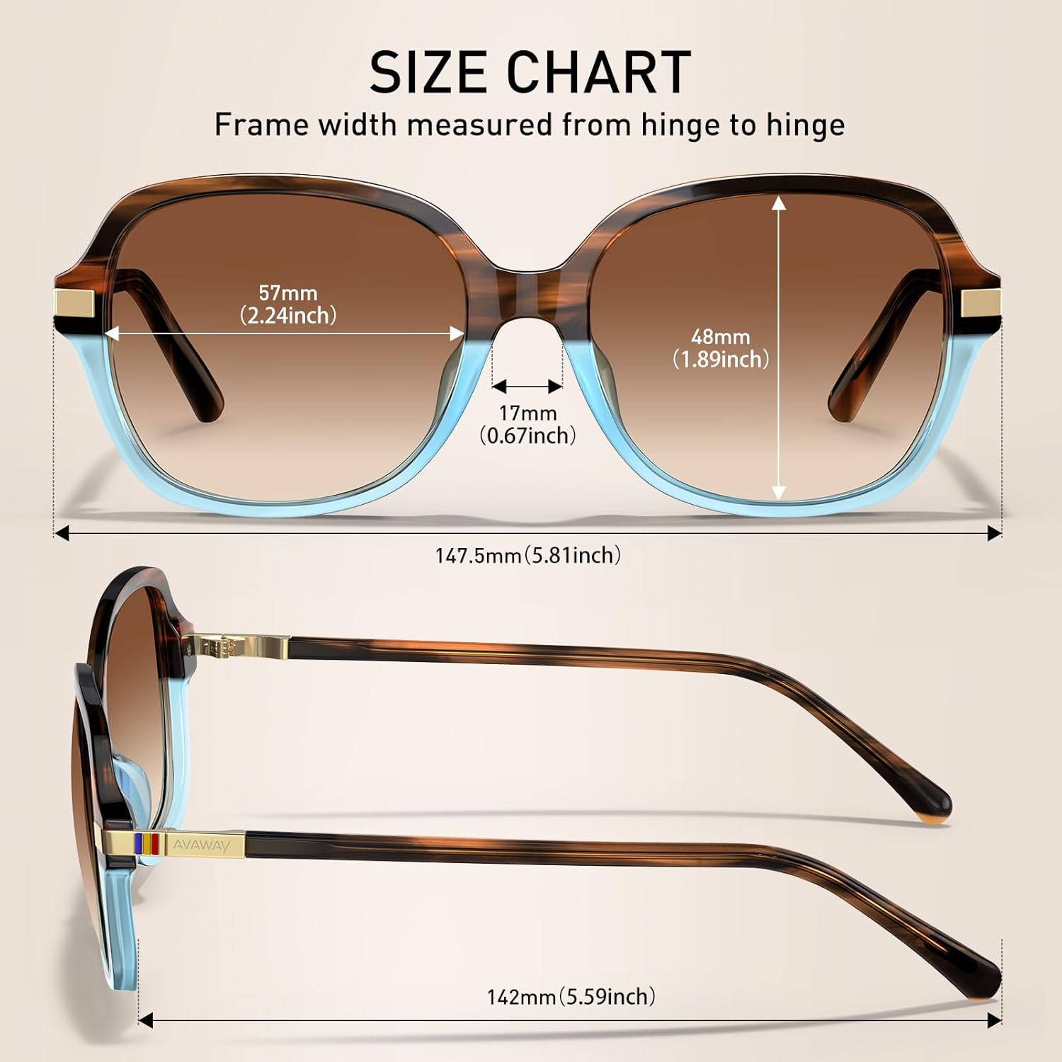 AVAWAY Polarized Sunglasses for Womens Square Oversized UV Protection Acetate Frame Retro Trendy Sun Shades - Image 10