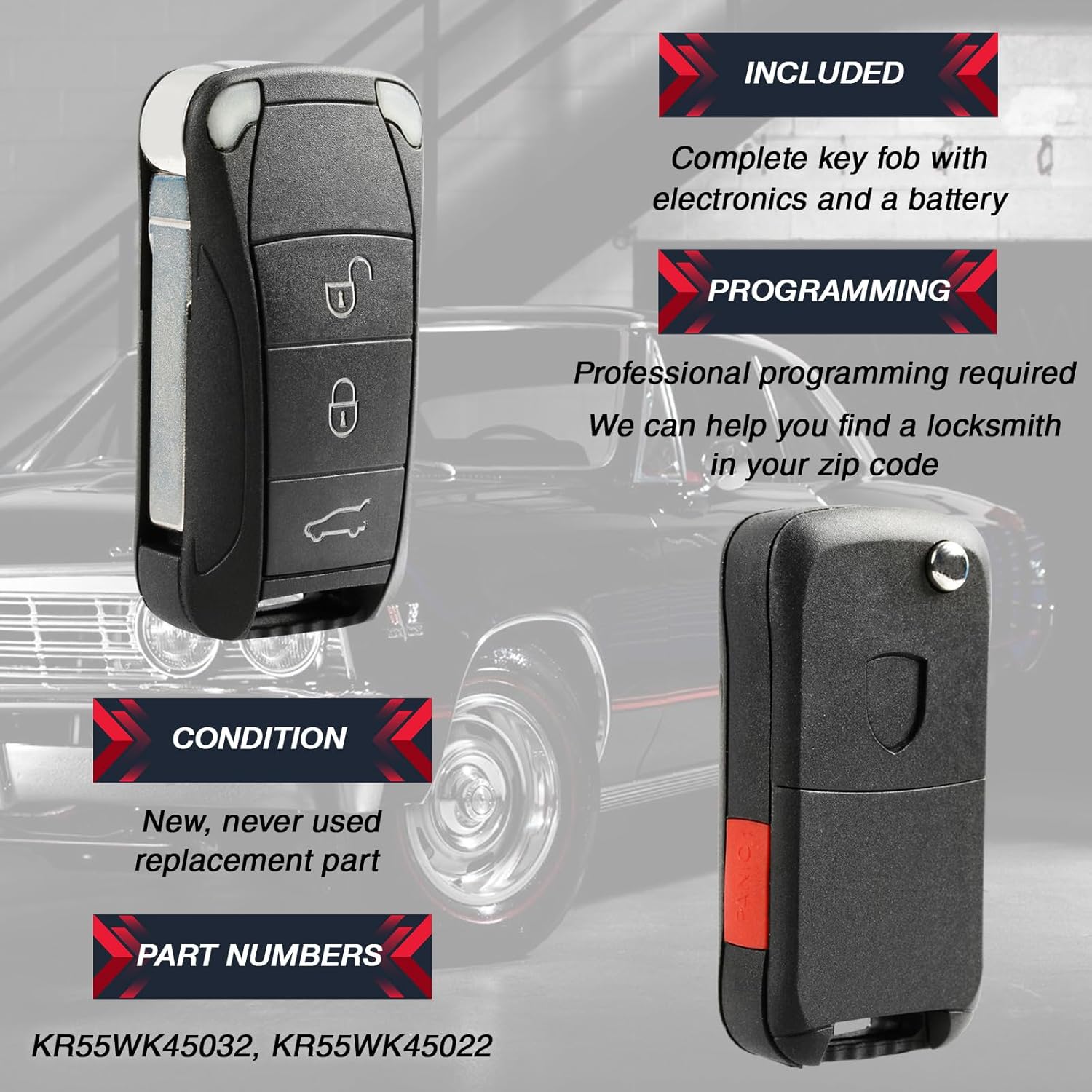 USARemote Key Fob Replacement for 2004 2005 2006 2007 2008 2009 2010 2011 Porsche Cayenne 4-Button Keyless Entry Remote Flip Key KR55WK45032 KR55WK45022 267-104-187 - Image 4