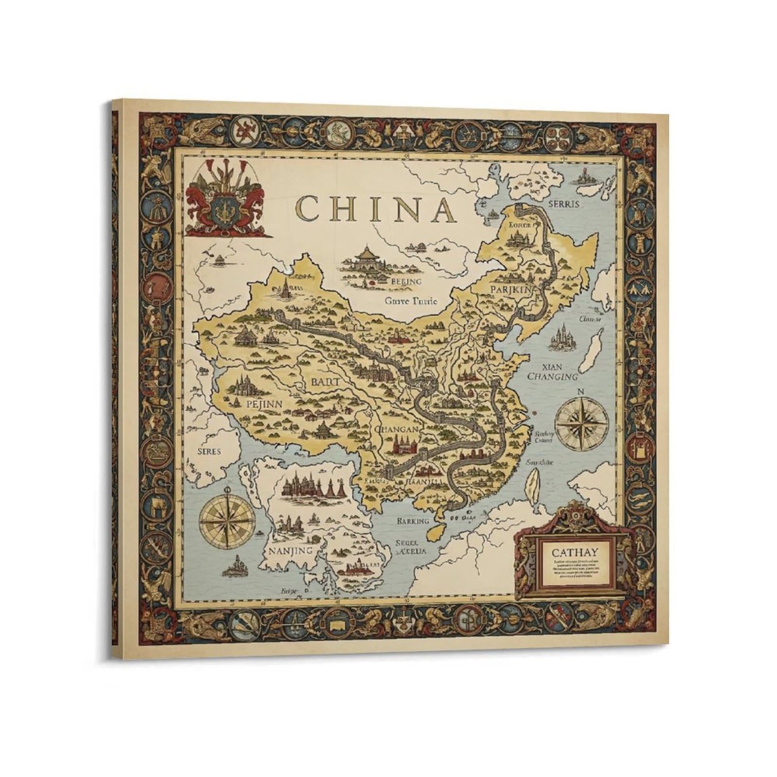 OKAHYS Vintage China Travel Map Artwork Poster Decorative Painting Canvas Wall Artworks Picture 28x28inch(70x70cm)