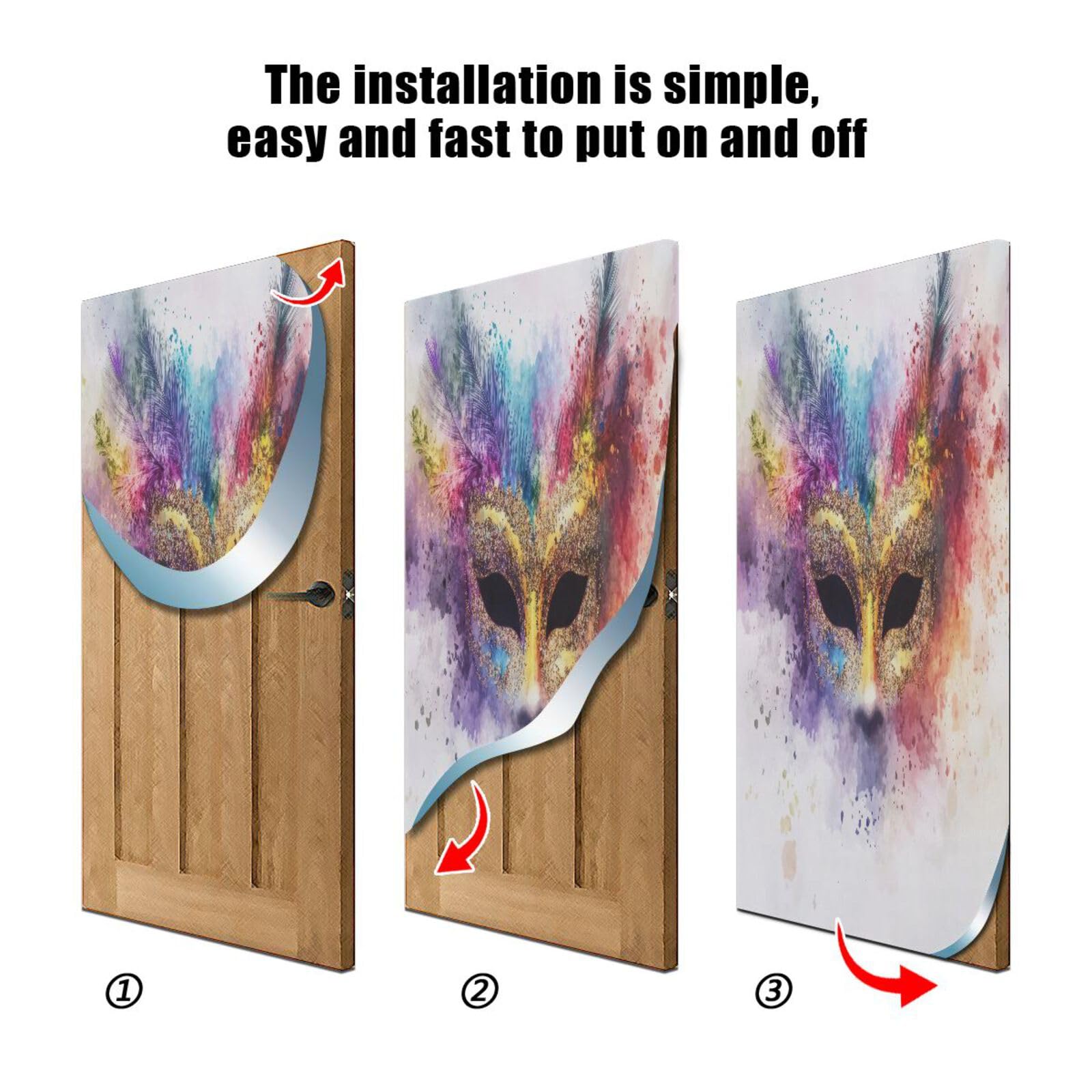 FLildon Masquerade Mask Golden Mardi Gras Door Cover Decoration, Party Accessory Porch Decor for Festive Ornament Room Door Covers 36 x 98 Inch