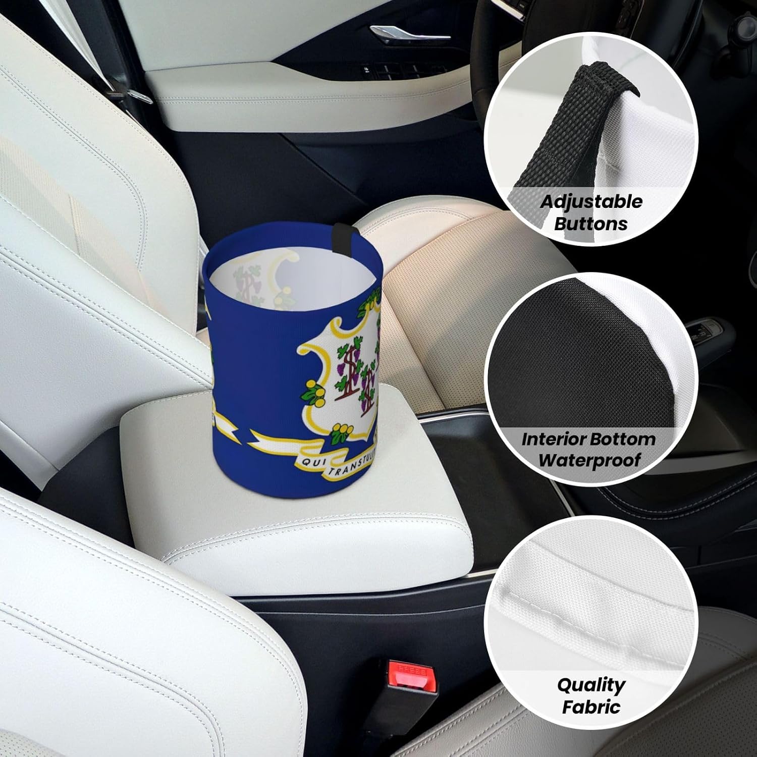 Connecticut State Flag Print Car Trash Can, Foldable Hanging Car Garbage Can,Car Storage Bag Organizer for Camping