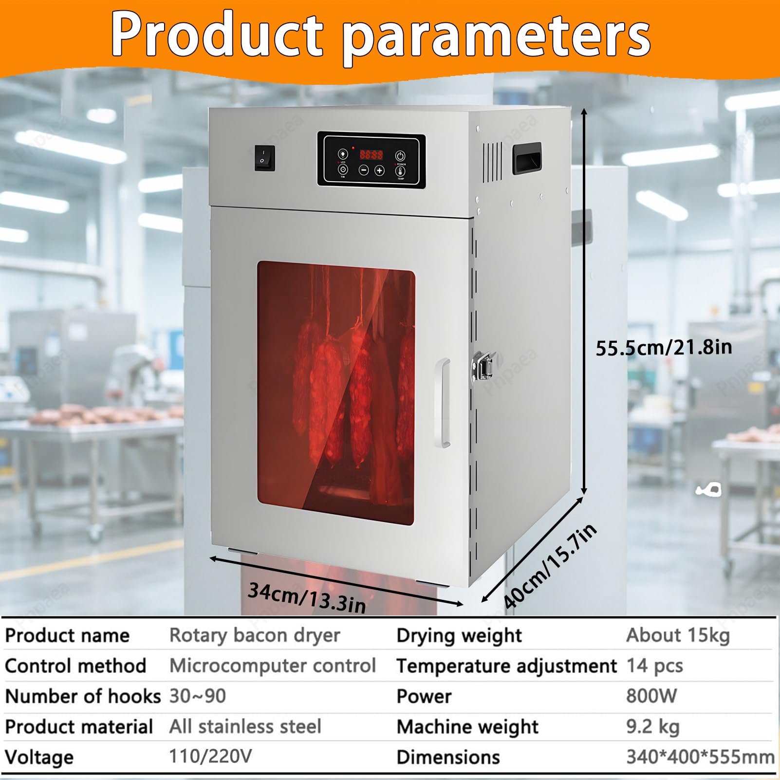 Filament Dryer,Essiccatore Alimentare Professionale in Acciaio Inox,con 14 Ganci, Controllo della Temperatura da 30-90℃,per Lavorazione Carni Ed Essiccazione Large30kg