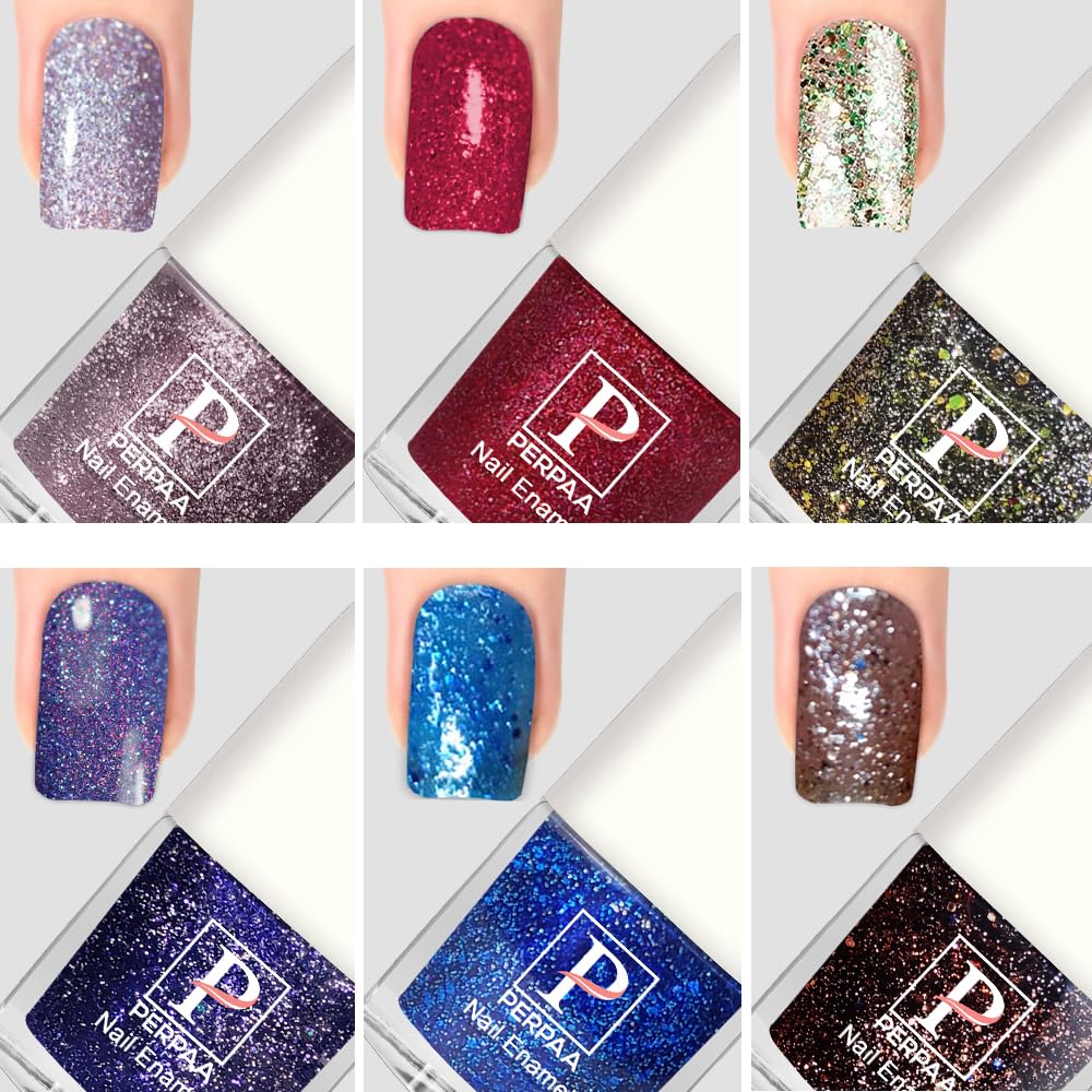 PERPAA® Women’s Makeup Kit Non-Toxic Gel Nail Polish Set | Quick-Drying Long-Lasting Nail Lacquer | Glitter Nail Paint for Women and Girls, 5ml Each Bottles (Multi-Color, Set of 6)-image-27